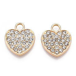 合金ラインストーンペンダント  ハート  クリスタル  ライトゴールド  17x15x3mm  穴：3mm&nbsp;PALLOY-S133-003LG