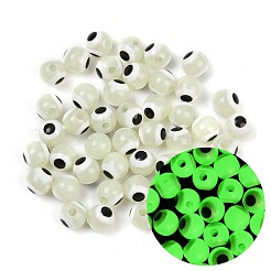 光沢のある不透明アクリルビーズ  丸い目  暗闇で光る  ミックスカラー  6mm  穴：1.6mm&nbsp;LACR-G050-01