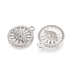 合金ラインストーンペンダント  フラットラウンド＆イービルアイ  鉛フリー＆カドミウムフリー  プラチナ  22.5x19x3.5mm  穴：2mm&nbsp;FIND-N008-08P