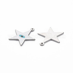 304ステンレススチールエナメルペンダント  ステンレス鋼色  目の悪の星  ホワイト  22x20x1mm  穴：1.2mm&nbsp;STAS-S117-027