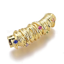 真鍮マイクロペーブカラフルな立方ジルコニアペンダント  長持ちメッキ  コラム  18KGP本金メッキ  25x8mm  穴：4mm&nbsp;ZIRC-O035-03G