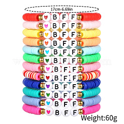 12Pcs Alloy & Polymer Clay & Resin Beaded Stretch Bracelets Set for Frinedship&nbsp;FS-WG9EC10-01