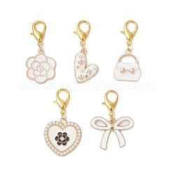 合金エナメルペンダントデコレーション  亜鉛合金カニカン付き  混合図形  ホワイト  33.5~40mm  5個/セット&nbsp;HJEW-JM04653
