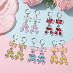 304ステンレススチールフレンチフックピアス  ちょう結びガラスビーズタッセルダングルイヤリング  女性のための  ミックスカラー  55x14mm&nbsp;EJEW-JE05623