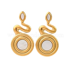 304 Stainless Steel Natural White Shell Stud Earrings&nbsp;EJEW-Z103-03G-02