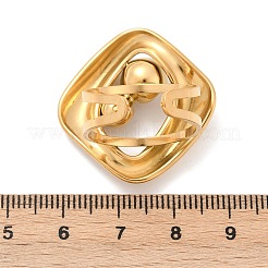304ステンレススチール、プラスチックパール調節可能なカフリング付き  菱形  18KGP本金メッキ  28.5x29mm  調整可能&nbsp;RJEW-Z093-02G