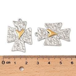 304ステンレスペンダント  ハートと交差  鉛フリー＆カドミウムフリー  ゴールデン·ステンレス鋼色  32x22.5x2.5mm  穴：1.6mm&nbsp;STAS-T068-61GP