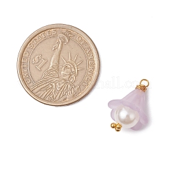金色の銅線アクリルパーツ  シェルパールビーズ付き  花  ミックスカラー  19.5x14mm  穴：2.2mm&nbsp;PALLOY-JF03040