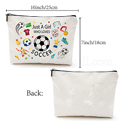 ポリコットンキャンバス収納バッグ  金属のジッパーの袋  長方形  サッカー  18x25cm&nbsp;ABAG-WH0029-065