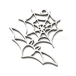 ハロウィン 201 ステンレス ペンダント  クモの巣とコウモリのチャーム  ステンレス鋼色  21.5x25x1mm  穴：1.4mm&nbsp;SA-CBA6FBD-11P