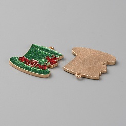 聖パトリックの日合金エナメルペンダント  スパンコール  ライトゴールド  クローバー  28x28x2mm  穴：1.6mm&nbsp;ENAM-WH0004-10KCG-01