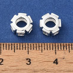ラックメッキ真鍮パヴェクリアキュービックジルコニアヨーロピアンビーズ  長持ちメッキ  カドミウムフリー＆鉛フリー  フラットラウンド  銀  8x3.5mm  穴：4mm&nbsp;KK-M285-17S