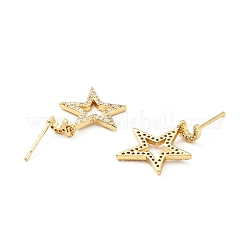 Clear Cubic Zirconia Moon and Star Dangle Stud Earrings&nbsp;KK-D080-20G