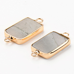 天然ラブラドライトジェムストーンリンク  ライトゴールドメッキエッジ真鍮ループ付き  長方形  28.5x15x3.5mm  穴：2mm&nbsp;G-R464-002D