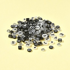 不透明黒アクリルビーズ200個  混合図形  ブラック  5.5~10x4~6mm  穴：1.2~3.5mm&nbsp;MACR-FS0001-86