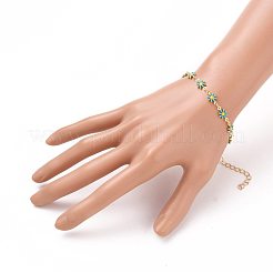 Golden Brass Flower Enamel Links Bracelets&nbsp;BJEW-JB05664-02