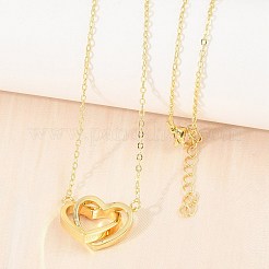 真鍮製のカップルハートペンダントネックレス  カドミウムフリー＆鉛フリー  ラックめっき  長持ちメッキ  18KGP本金メッキ  18.94インチ（48.1cm）&nbsp;KK-CBA4547-07G