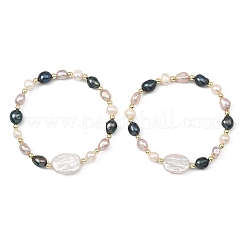 2Pcs Natural Cultured Freshwater Pearl & Non-magnetic Synthetic Hematite Beads Stretch Bracelets for Women&nbsp;BJEW-JB14085