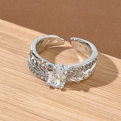 Brass Micro Pave Cubic Zirconia Cuff Open Rings&nbsp;RJEW-C163-09P