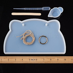 DIYシリコンハングタグモールドキット  レジンキャスト金型付き  亜鉛合金スプリングゲートリング  ジュートより糸  シリコーン計量カップ  白樺木製工芸品アイスクリームのスティック  シリコーン攪拌ボウル  プラスチックドロッパー  ホワイト  253x127x8mm&nbsp;DIY-TA0008-41