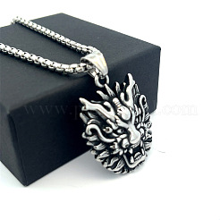 Vintage Punk 304 Stainless Steel Dragon Head Pendant Necklaces for Men&nbsp;WI9275
