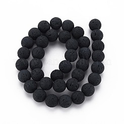 合成溶岩岩ビーズ連売り  染め  ラウンド  ブラック  10mm  穴：1mm  約38個/連  15.16インチ（38.5cm）&nbsp;G-TD001-03