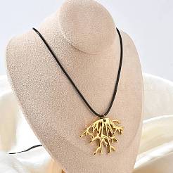 Summer Beach 304 Stainless Steel Coral Shape Pendant Adjustable Black Waxed Cord Necklaces for Women&nbsp;SA-CBAFEB5-04G