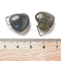 天然石ラブラドライトペンダント  プラチナトーンの真鍮製金具付きハートチャーム  15~16x16~16.5x7.5mm  穴：2.5~4x4~7mm&nbsp;G-K371-02P-03