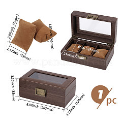 3-Slot Wood Covered with PU Leather Watch Storage Boxes with Glass Visible Window Hinged Lids and Lint Pillows Inside&nbsp;CON-WH0113-10B