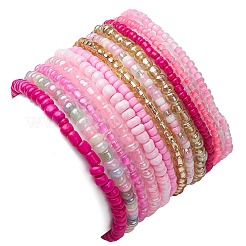 12個 12スタイルガラスストレッチブレスレット  ショッキングピンク  内径：2-1/4インチ（5.8cm）  1個/スタイル&nbsp;BJEW-JB11032-01