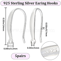 スターリングシルバーのピアスフック5組  垂直ループ付き  銀  14x2.2mm  穴：1mm  ピン：0.7mm&nbsp;STER-BBC0001-70