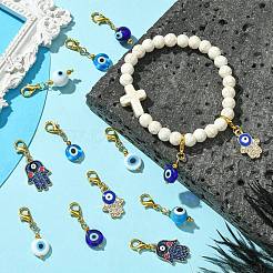 18 個 9 スタイルナザールボンジュウ合金エナメル & 手作りランプワークペンダント装飾  亜鉛合金カニカン付き  ミックスカラー  31~34mm  2個/スタイル&nbsp;HJEW-CJ00018