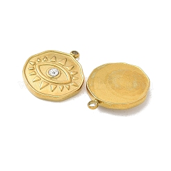 304ステンレススチールクリスタルラインストーンペンダント  フラットラウンドナザールボンジュウ  ゴールドカラー  17x15x3mm  穴：1.6mm&nbsp;STAS-I322-88G