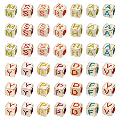 不透明アクリルビーズ 100g  文字付きのキューブ  小麦  5.5x6.5x5.5mm  穴：3.5mm&nbsp;OACR-TA0004-57