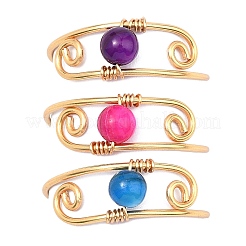 女性用染色天然淡水貝リング  銅線と  ラウンド  ゴールドカラー  7.5~8mm  内径：20~20.5mm&nbsp;RJEW-JR01030