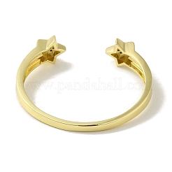 Rack Plating Brass Micro Pave Clear Cubic Zirconia Star Open Cuff Bangles for Women&nbsp;BJEW-P323-05G