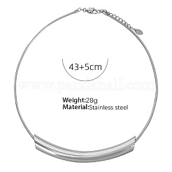 304ステンレススチールカーブチューブラウンドスネークチェーンネックレスレディース  ステンレス鋼色  16.93インチ（43cm）&nbsp;FS-WG91F2E-01