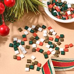 4 Colors Christmas 2-Hole Square Glass Seed Beads&nbsp;SEED-X0058-09