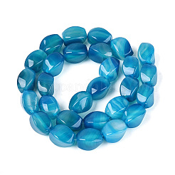 染色・加熱された天然瑪瑙ビーズ連売り  ツイスト  ディープスカイブルー  13.5~15x11~13x11~13mm  穴：1~1.2mm  約28個/連  15.35~15.55インチ（39~39.5cm）&nbsp;G-N359-14A-03