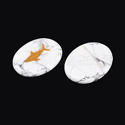 天然石ハウライトカボション  金色のサメの模様が刻まれた楕円形  44~45.5x34~36x6~7.5mm&nbsp;G-T143-28N