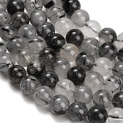 天然の黒トルマリン入りクォーツビーズ連売り  スムーズなラウンド  10~10.5mm  穴：1~1.1mm  約39個/連  15.55''（39.5センチメートル）&nbsp;GG-CBA20C8-A01-10mm