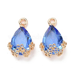 ラインストーンチャーム  ライトゴールド合金のセッティングで  花と涙  藤紫色  20x12.5x6mm  穴：1.8mm&nbsp;X-FIND-A006-01B