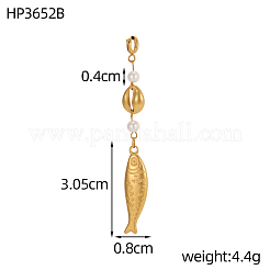 304ステンレススチールとシェルパールのペンダント  魚のチャーム  イオンプレーティング（ip）  長持ちメッキ  18KGP本金メッキ  ホワイト  30x8mm&nbsp;STAS-OY013-50G