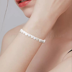 3 連売り天然淡水貝ビーズ 連売り  トップドリルビーズ  ハート  乳白色  6~7x5.5~7x2.5mm  穴：0.7mm  約62個/連  14.57インチ（37cm）&nbsp;SHEL-LT0001-02