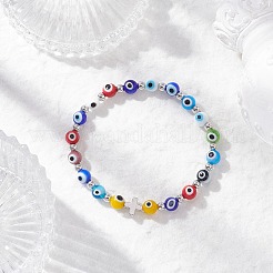 4Pcs 4 Colors Handmade Lampwork Evil Eye Beaded Stretch Bracelets for Women&nbsp;BJEW-JB12290