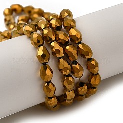電気メッキガラスビーズセット  多面カット  ティアドロップ  金メッキ  7x5mm  穴：1mm  約65~67個/連  18~18.5インチ（45.5~46.9cm）&nbsp;X-EGLA-D017-7x5mm-3