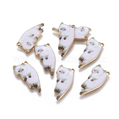 合金エナメル子猫ペンダント  漫画猫の形  ホワイト  ライトゴールド  25x12x2mm  穴：1.4mm&nbsp;ENAM-E347-01G