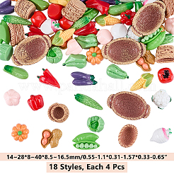 72個 18スタイルの樹脂製バスケットと食品ミニチュアオーナメント  ガーデンドールハウスアクセサリー  混合図形  14~28x8~40x8.5~16.5mm  4個/スタイル&nbsp;AJEW-WR0003-67
