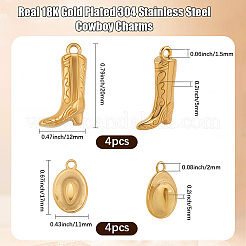 8個2スタイル304ステンレススチールペンダント  カウボーイハット/ブーツチャーム  18KGP本金メッキ  17~20x11~12x5mm  穴：1.5~2mm  4個/スタイル&nbsp;STAS-BBC0007-56