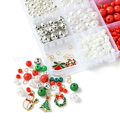 クリスマステーマのDIYアクリル＆プラスチック＆ガラスシードビーズブレスレットキット  ミックスカラー  8mm  穴：1.5mm  2色  25個/カラー  50pc&nbsp;DIY-FS0006-55